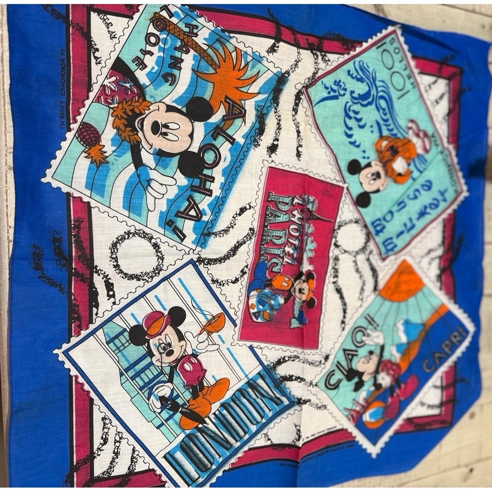 Disney Mickey Mouse‎ Travel Postcard Paris, London, Hawaii, Capri Handkerchief